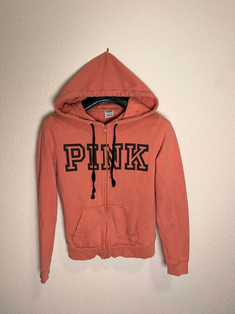Pink Victoria's Secret Full Zip Hoodie Size XS Peach Black